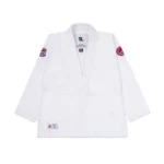 BJJ Comp Standard Gi by Shoyoroll 24.4 in white, displayed on a mannequin, featuring a 475gsm Pearl Weave jacket and 10oz Diamond Ripstop pants.