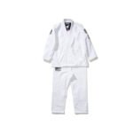 White Shoyoroll Batch #61 UND V2 BJJ Gi with Undefeated logo on collar, displayed folded on a black background. Limited-edition lightweight canvas weave gi for BJJ training, available on eBay/Etsy in 2025.