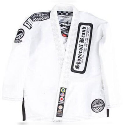 Shoyoroll Batch 37 BJJ Gi, showcasing chess-inspired embroidery and Leo Vieira's tactical design, displayed on a white background.