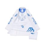 Year of the Snake Albino & Preto BJJ Gi with coiled serpent embroidery on white pearl weave fabric