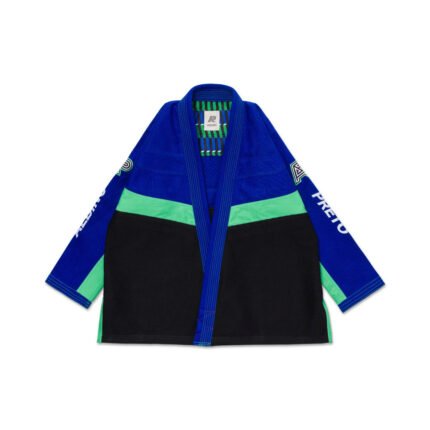 Premium BJJ Gi Albino & Preto Accelerate Blue Front View
