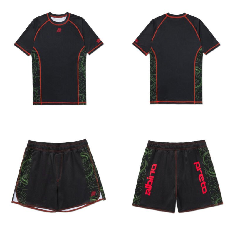 No gi Albino and Preto Elektronic rash guard short sleeve and shorts for training