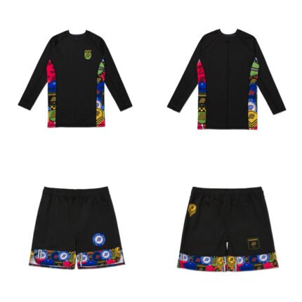 Albino & Preto tight fit rash guard and grappling shorts training