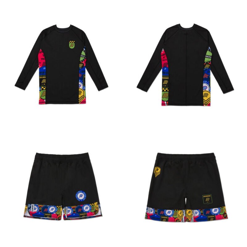 Albino & Preto tight fit rash guard and grappling shorts training
