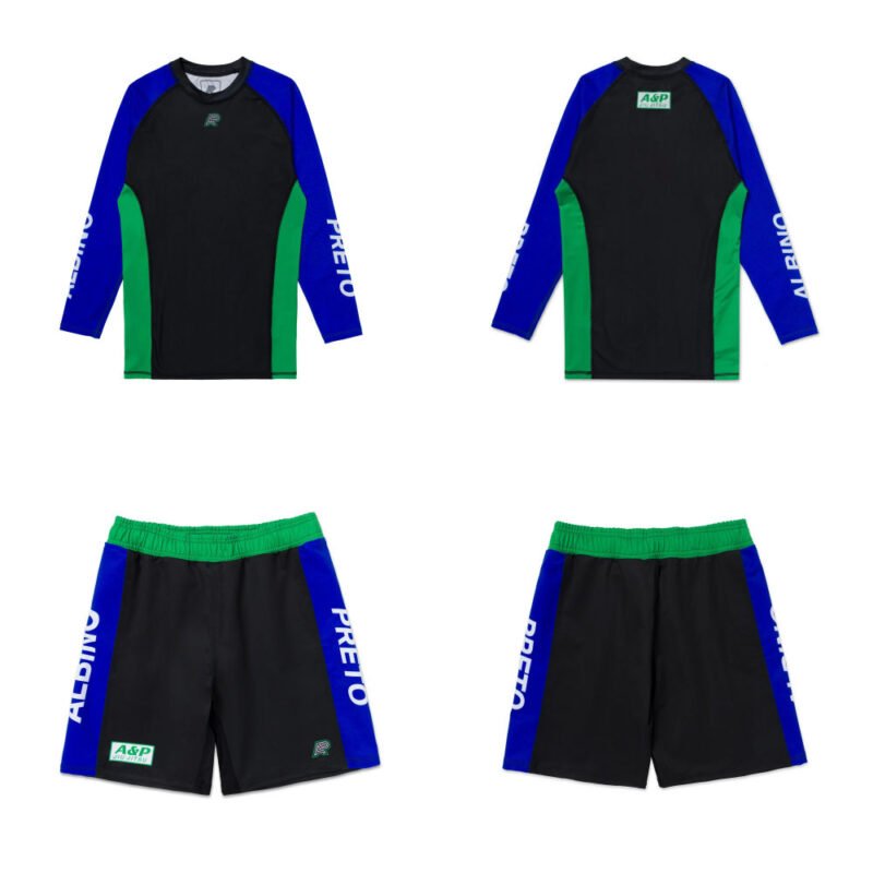 Athletic Rash Guard Albino & Preto Accelerate LS Blue-Black-Green Front