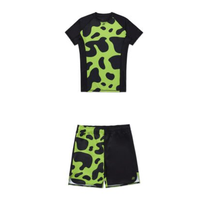 BJJ rash guard training fitted short Dart Camo Albino Preto Black Green