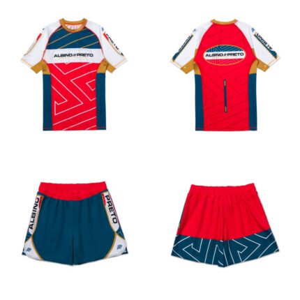 BJJ Rash Guard Set Albino & Preto BRG Comp short sleeve rash guard and shorts for Brazilian Jiu-Jitsu training and grappling