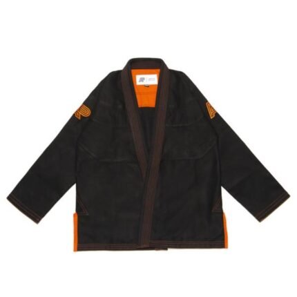 RS350 Bjj Gi black version of Albino and Preto Batch 59 featuring custom high-contrast orange accent embroidery.