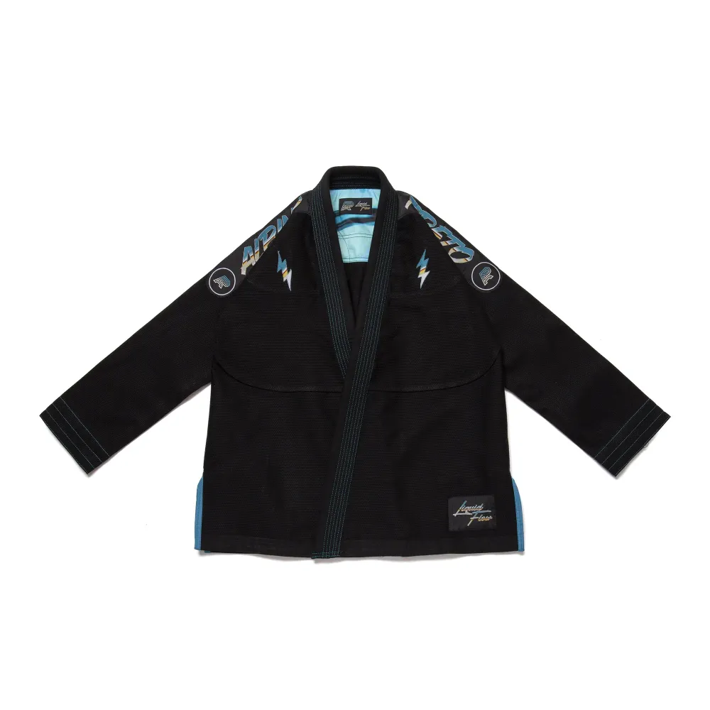 Liquid Flow BJJ Gi A&P Batch #89 Black Premium Gi Liquid Flow BJJ Gi Albino and Preto Batch #89 black Brazilian Jiu Jitsu uniform front view