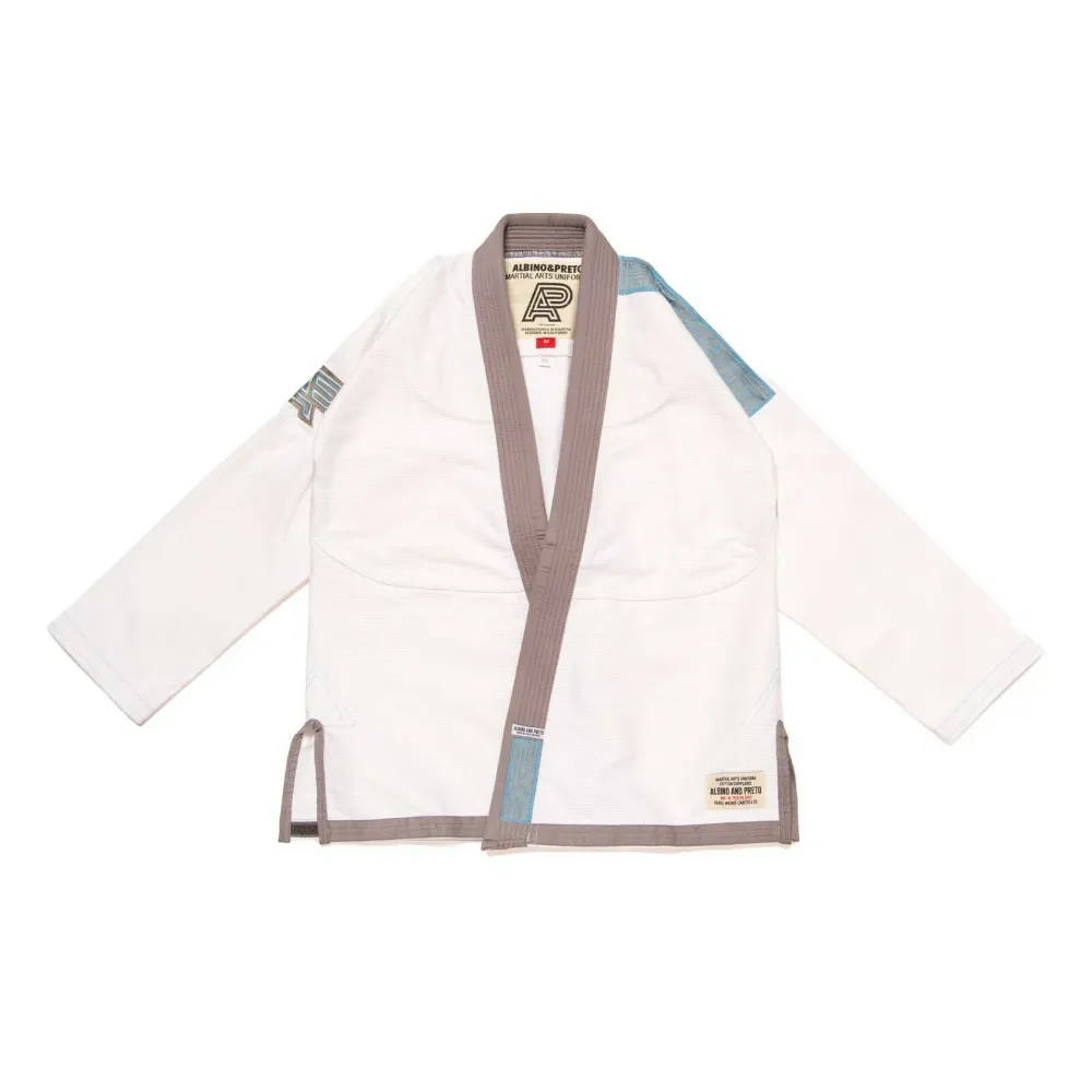 Albino and Preto Batch #7 Grey Skies BJJ Gi White Albino and Preto Batch #7 Grey Skies BJJ Gi white premium Brazilian Jiu-Jitsu gi for training and competition