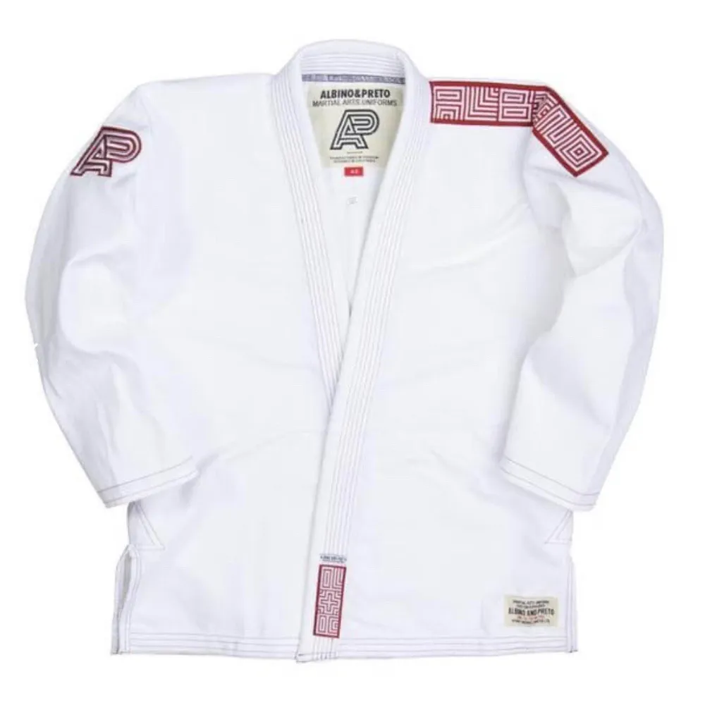 Albino and Preto Batch #8 New Jiu Jitsu Gi White and Red Albino and Preto Batch #8 new Jiu Jitsu gi white and red premium BJJ gi for training and competition