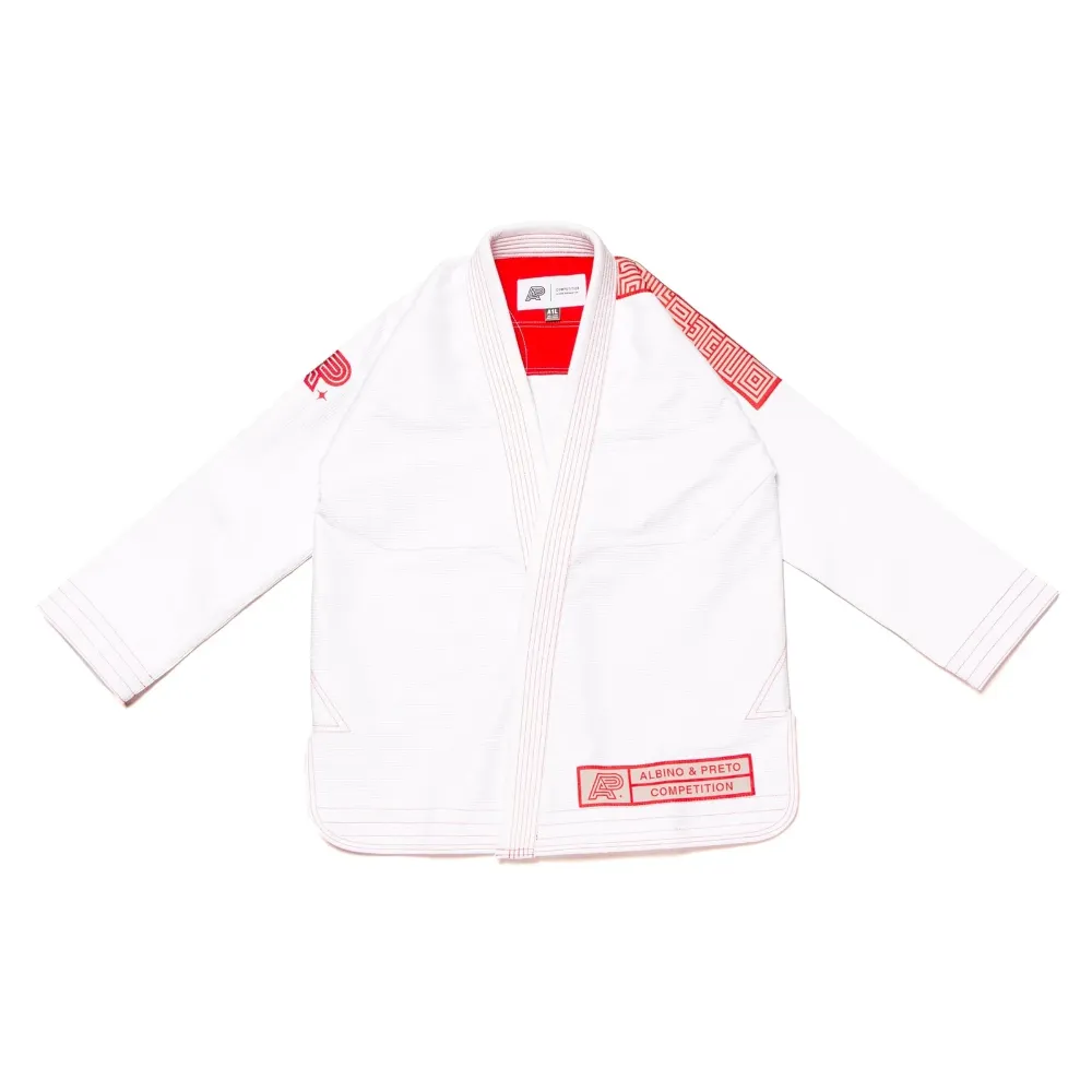 Q3 Competition Bjj Gi: The Albino & Preto Batch #54 Kimono in Crisp White. Q3 Competition Bjj Gi white version of Albino and Preto Batch 54 featuring high-density tournament embroidery.