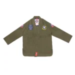 Bjj Gi olive military specification version of Albino and Preto Batch 60 featuring tonal tactical embroidery.