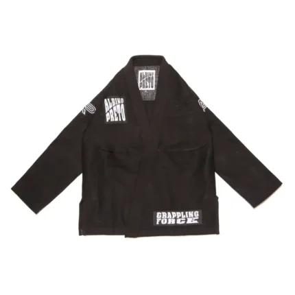 Grappling Force Bjj Gi black performance edition of Albino and Preto Batch 61 featuring clean high-density typography embroidery.