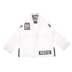 Bjj Gi Grappling Force white performance edition of Albino and Preto Batch 61 featuring clean high-density typography embroidery.