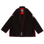Territory Bjj Gi black version of Albino and Preto Batch 64 showcasing structural seam reinforcing and custom direct embroidery.