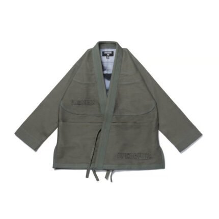 Pleasures Olive BJJ Gi by Albino & Preto Batch #80 premium olive Brazilian Jiu-Jitsu gi with lightweight durable cotton weave