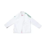 White Herringbone Classic BJJ Gi by Albino & Preto Batch #75 Q4, premium Brazilian Jiu-Jitsu gi with durable weave and athletic fit