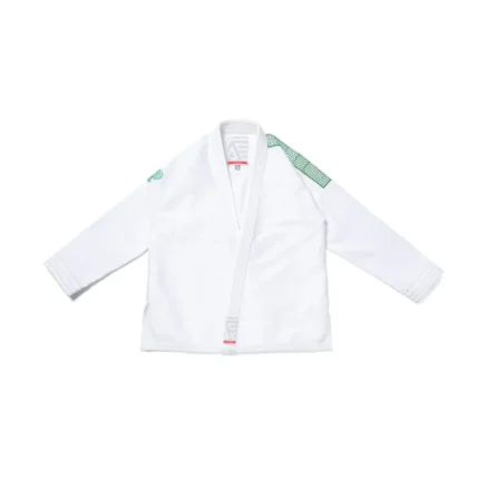 White Herringbone Classic BJJ Gi by Albino & Preto Batch #75 Q4, premium Brazilian Jiu-Jitsu gi with durable weave and athletic fit