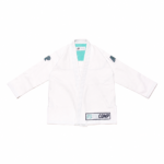RS350 Bjj Gi white version of Albino and Preto Batch 53 featuring custom teal and navy accent stitching.