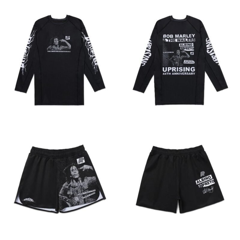 BJJ MMA Rash Guard by Albino and Preto A&P x Bob Marley Uprise long sleeve and shorts set
