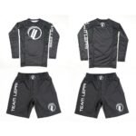 BJJ MMA no gi set by Albino and Preto A&P x Lucas Lepri long sleeve rash guard and grappling shorts