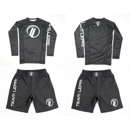 BJJ MMA no gi set by Albino and Preto A&P x Lucas Lepri long sleeve rash guard and grappling shorts