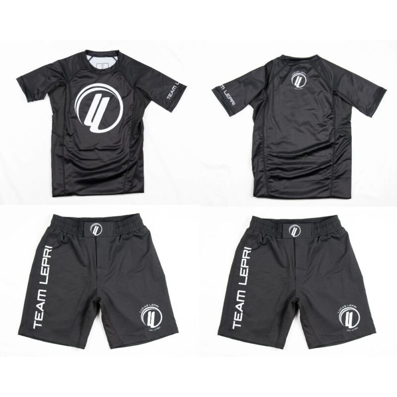 BJJ No Gi SS shorts set by Albino and Preto A&P x Lucas Lepri short sleeve rash guard and grappling shorts