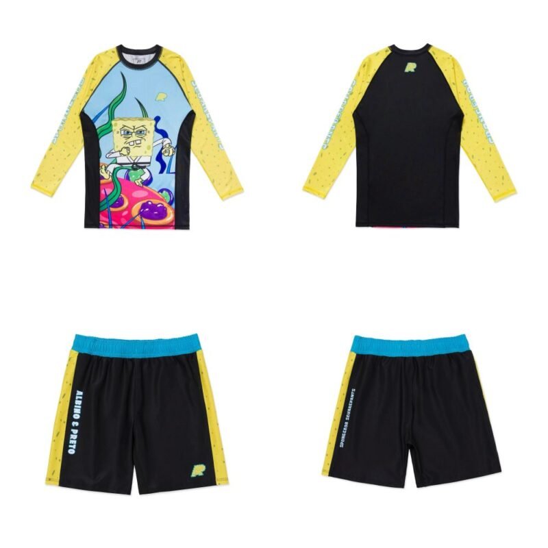 Albino & Preto A&P x SpongeBob SquarePants 2 BJJ MMA long sleeve rash guard and shorts set designed for grappling and training performance