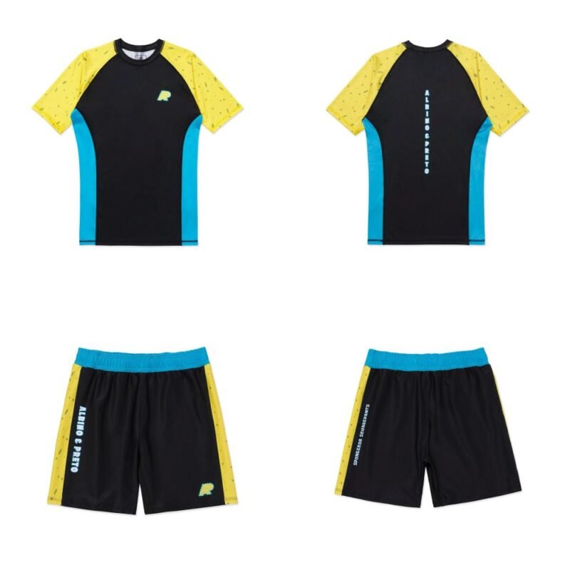 Albino & Preto A&P x SpongeBob SquarePants 2 BJJ MMA short sleeve rash guard and shorts set designed for MMA and Brazilian Jiu Jitsu training