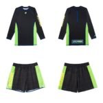 Albino and Preto Apex MMA BJJ Set black long sleeve rash guard and grappling shorts for no gi training
