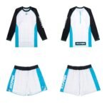 Albino and Preto Apex MMA BJJ Set white long sleeve rash guard and grappling shorts for no gi training