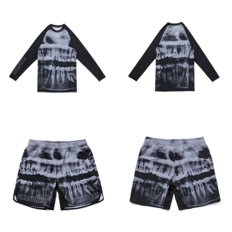 Pleasures MMA Rash Guard set Albino & Preto Batch #80 long sleeve rash guard and shorts no-gi MMA training gear