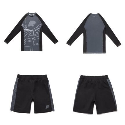 BJJ MMA Building Blocks LS Rash Guard and shorts by Albino & Preto Batch #82 no gi training set