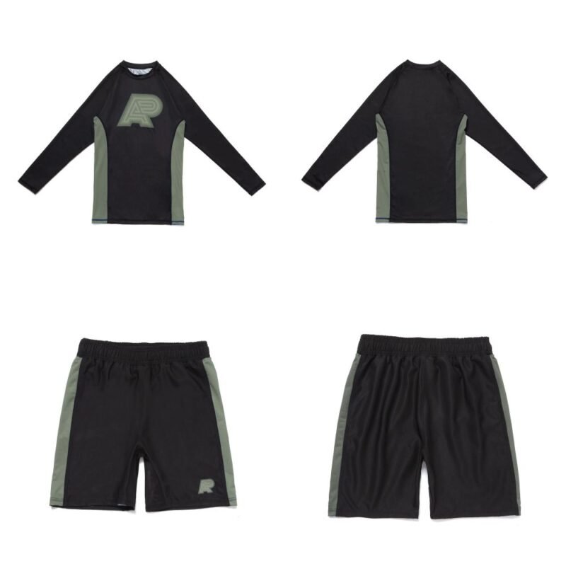 BJJ Herringbone Set Albino and Preto Batch #87 monochromatic rash guard long sleeve and shorts