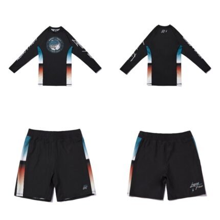 Liquid Flow MMA BJJ Albino and Preto Batch #89 rash guard long sleeve and shorts grappling set