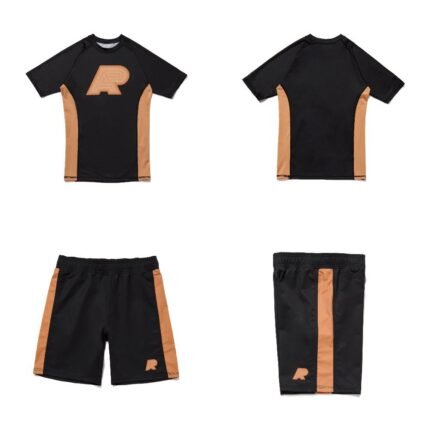 Classic BJJ MMA setAlbino and Preto Batch #94 rash guard and shorts monochromatic herringbone fight set