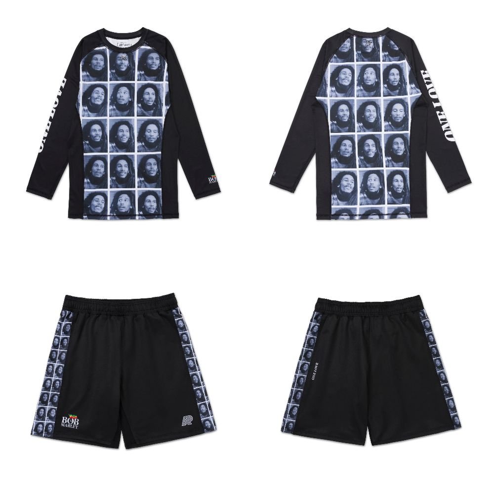 Marley Rash Guard Shorts BJJ MMA Set Marley Rash Guard shorts BJJ MMA set Albino and Preto A&P x Bob Marley grappling apparel
