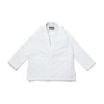 Quilted Bjj Kimono Albino and Preto Batch #99 white Gi with bag showing premium stitching and durable Brazilian Jiu Jitsu fabric detail