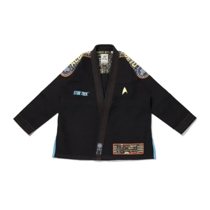 Star Trek BJJ Gi Albino and Preto Batch #100 black Gi with bag showing premium stitching and high-performance Brazilian Jiu Jitsu uniform