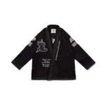 University BJJ Gi Albino and Preto Batch #102 black Gi with bag showing durable stitching and premium Brazilian Jiu Jitsu uniform design