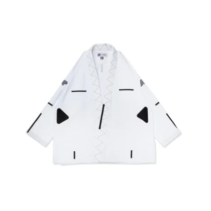 Albino and Preto Bjj Gi Ground Movement White with bag shown as premium Brazilian Jiu Jitsu training uniform for mobility and durability