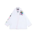 Best Sanktuary BJJ Gi Albino and Preto white kimono with bag IBJJF Brazilian Jiu-Jitsu gi front view