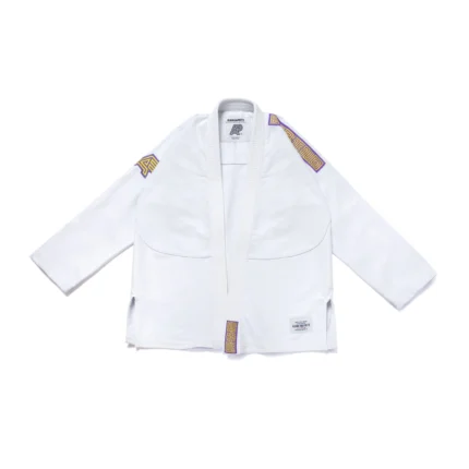 BJJ Gi Series 10 Albino and Preto Brazil white kimono with bag IBJJF competition Brazilian Jiu-Jitsu gi front view