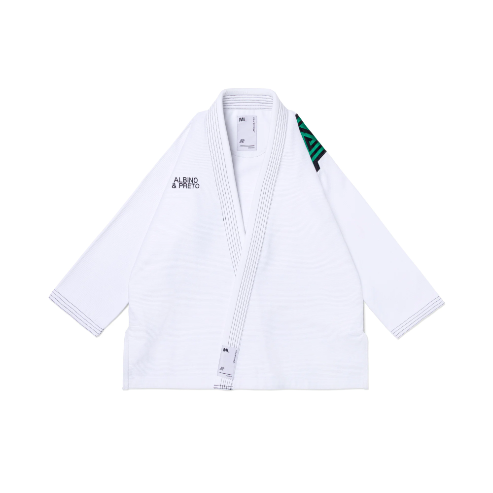 BJJ Gi STP Albino & Preto White Edition with Bag BJJ Gi STP Albino and Preto White Brazilian Jiu-Jitsu gi premium herringbone training kimono with bag