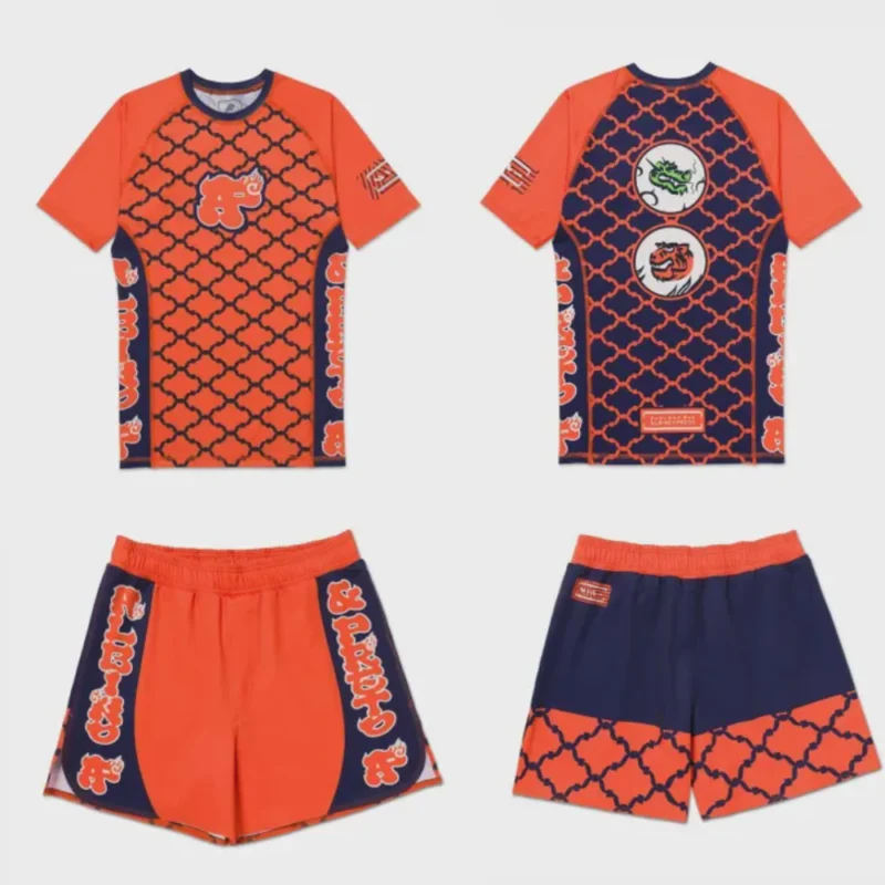 NESM MMA BJJ Set Albino and Preto short sleeve rash guard and shorts for MMA BJJ no-gi grappling training