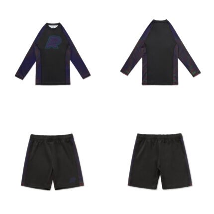 MMA BJJ Metamorphosis set Training Rash Guard LS and Shorts by Albino and Preto for No-Gi grappling and MMA training