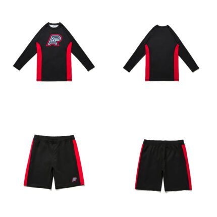 Bjj MMA MGR Albino and Preto herringbone rash guard long sleeve and shorts MMA training set