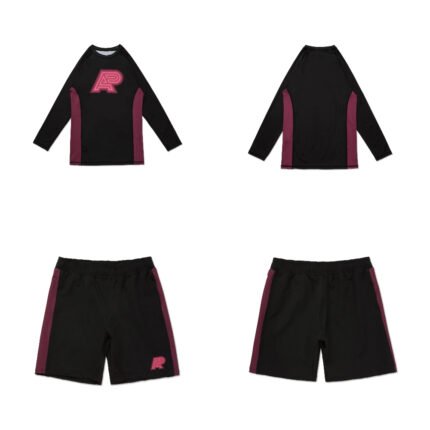 Nopal BJJ MMA Set Herringbone Classic long sleeve rash guard and shorts by Albino and Preto