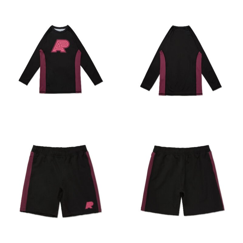 Nopal BJJ MMA Set Herringbone Classic long sleeve rash guard and shorts by Albino and Preto